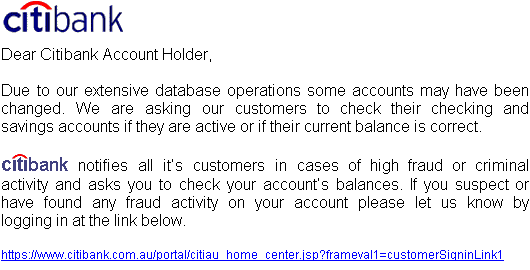 Citybank Scam with apostrophe error